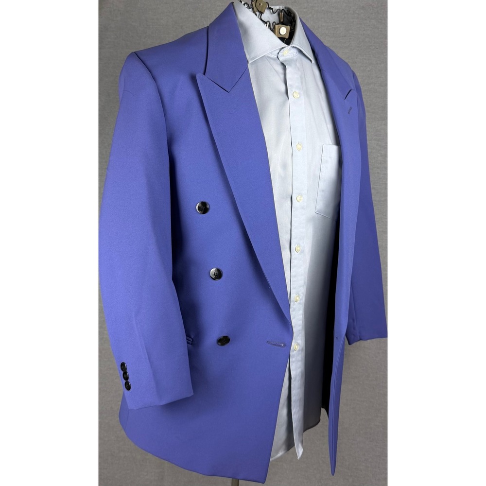 Vintage Falcone Mens Double Breasted‎ Blazer Periwinkle Blue Peak Lapel USA Made